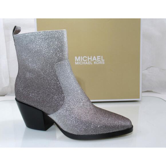 Michael Kors Harlow Bootie Glitter Embellished Boots Silver / Black Size 8 - Picture 1 of 9
